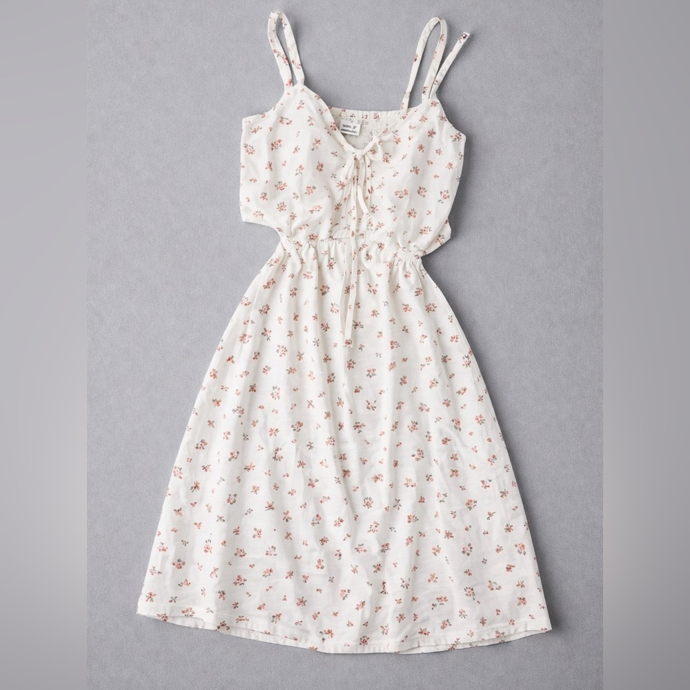 Hollister Woven Side White Floral Cutout Short Coquette Dress Coquette Festival